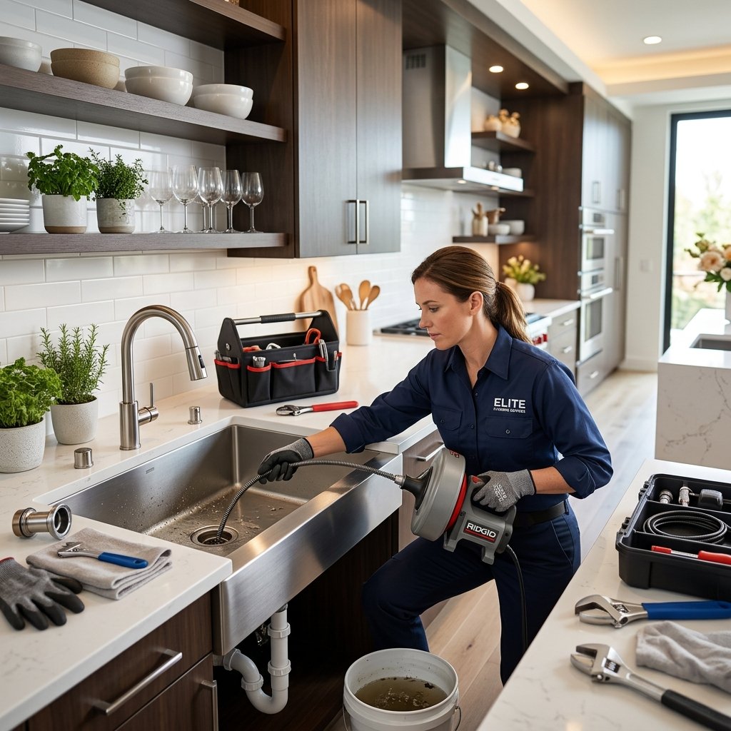 Professional plumber cleaning a blocked drain