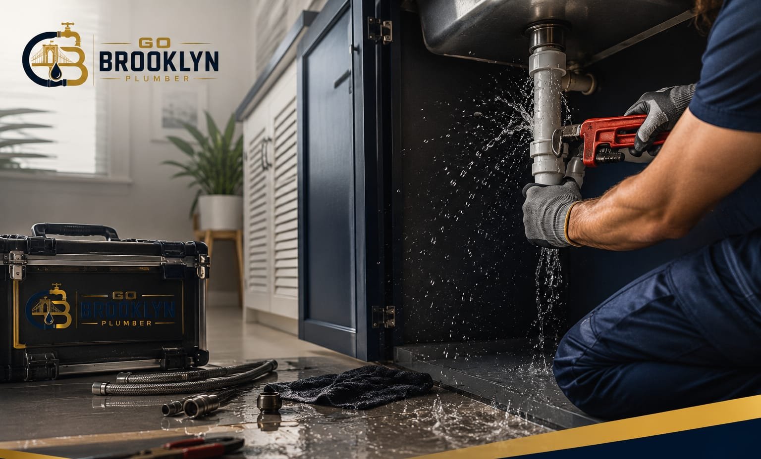 Emergency plumber repairing a serious plumbing problem